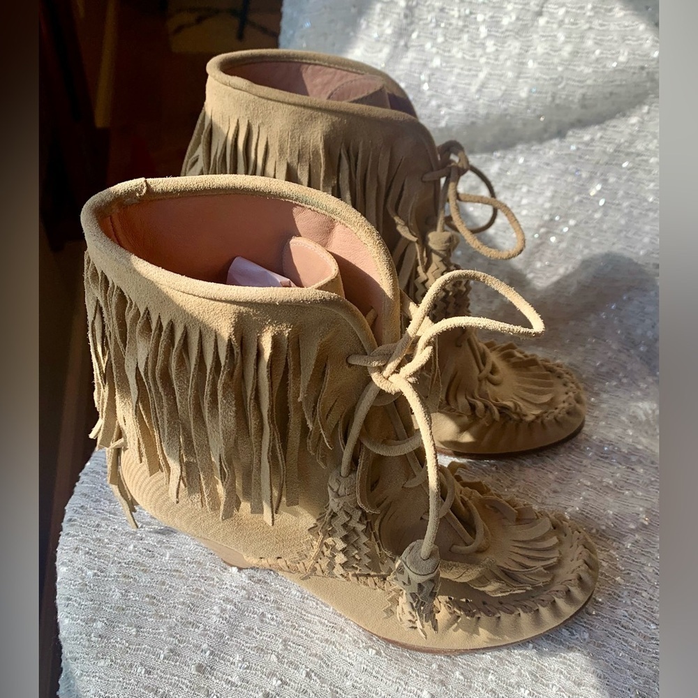Coach Fringe Suede Moccasin Ankle Boots - Size 6.5B - Picture 7 of 16